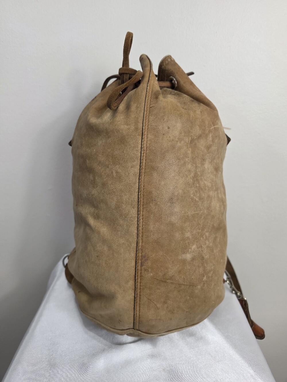 Rugby Classic Tan Suede Drawstring Duffel Bag